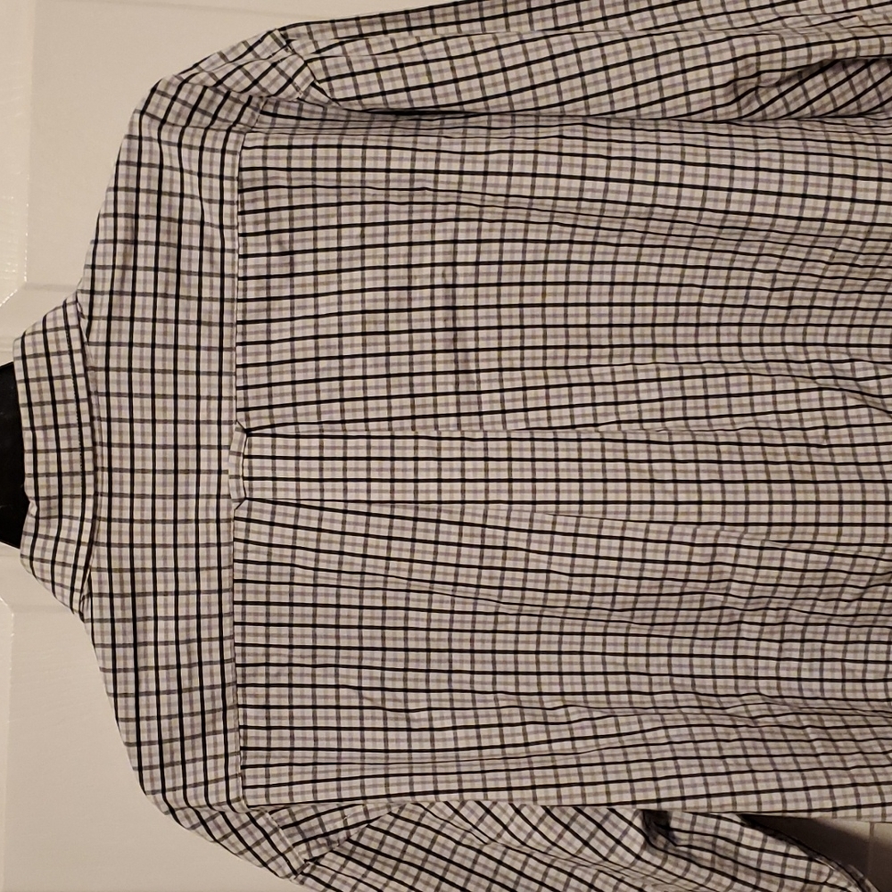 IZOD Button Down Men's Navy Blue/Gray Plaid White Long Sleeve - Size XL - Picture 7 of 8